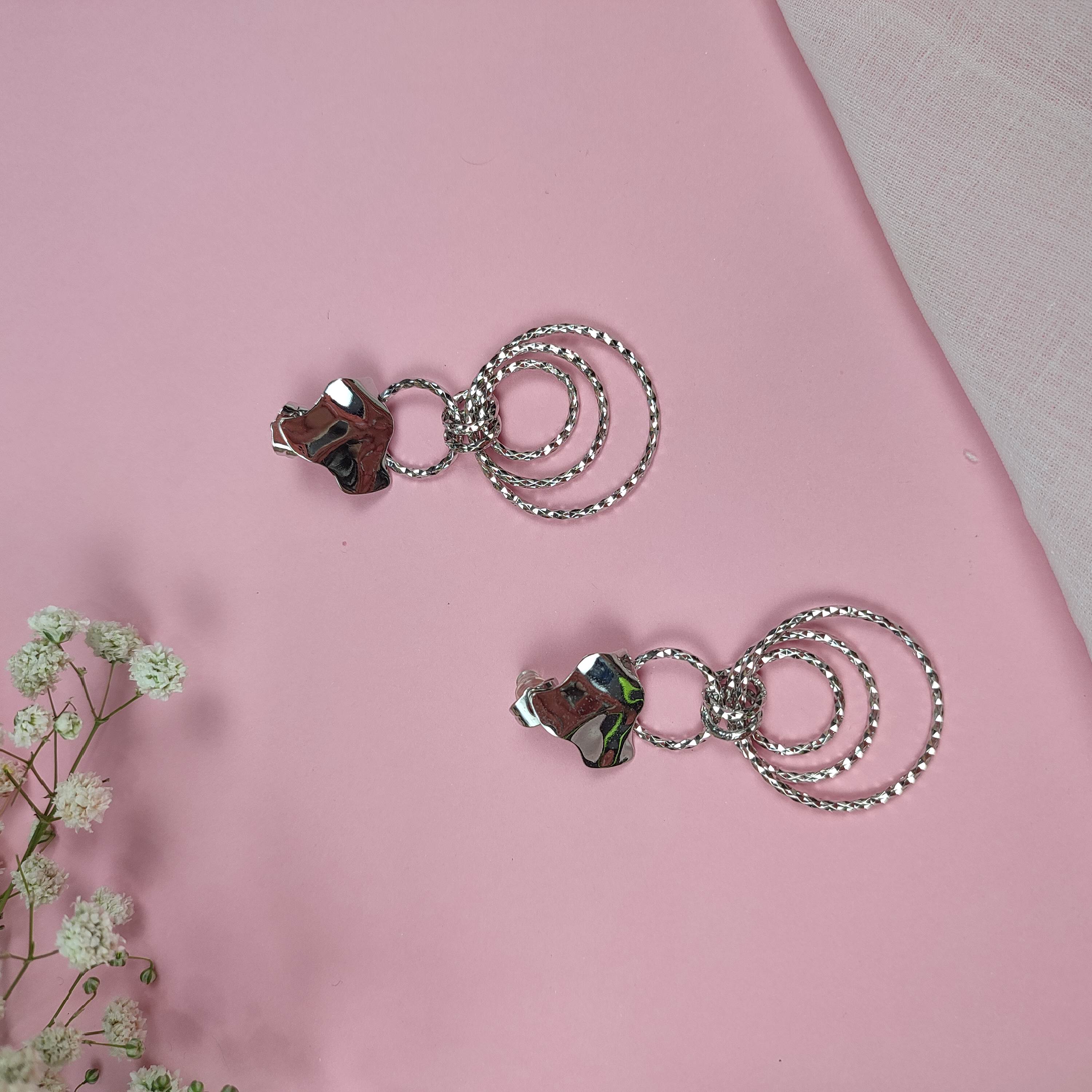 گوشواره ژوپینگ برگ وحلقه نقره ای خاص